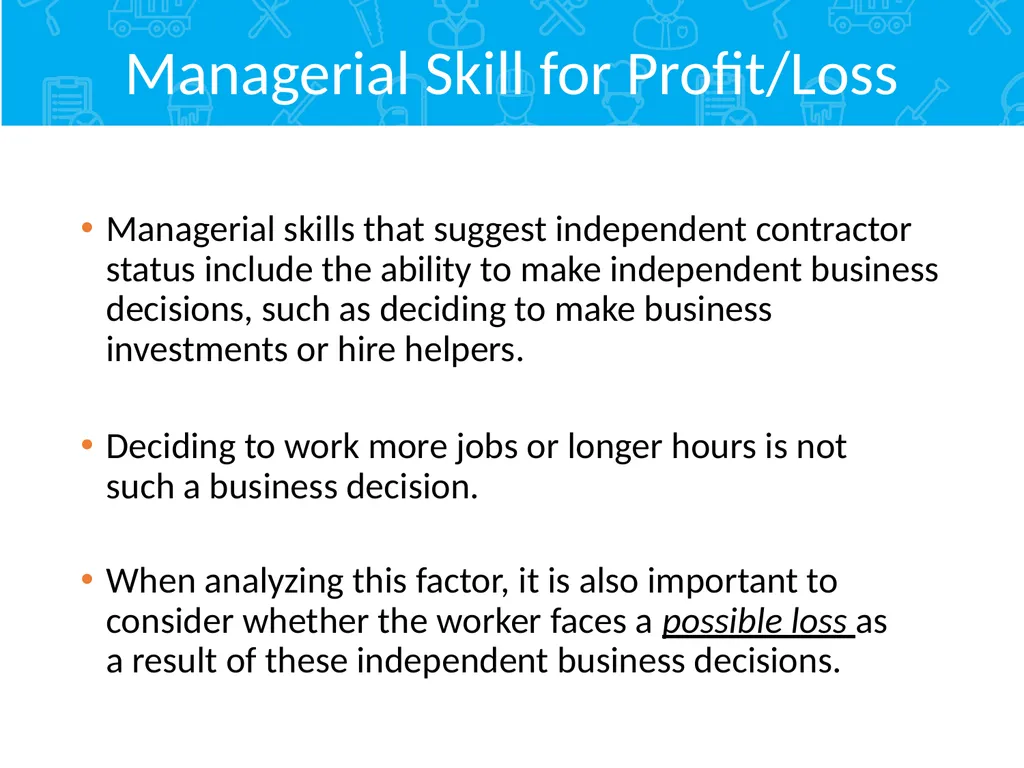 Employment Relationship Under the FLSA Contents - slide 17 of 26
