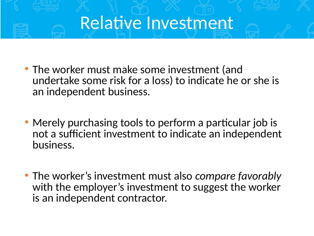 Employment Relationship Under the FLSA Contents - slide 18 of 26