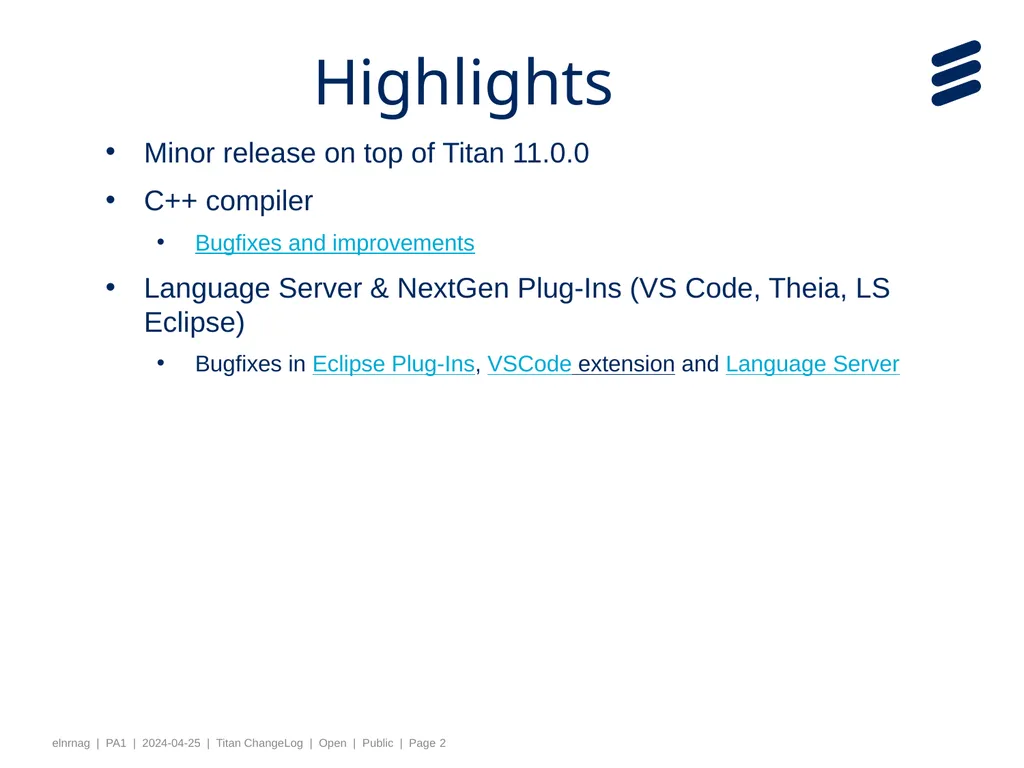 TITAN 11.1.0 Change log (Relative to 11.0.0) - slide 2 of 4