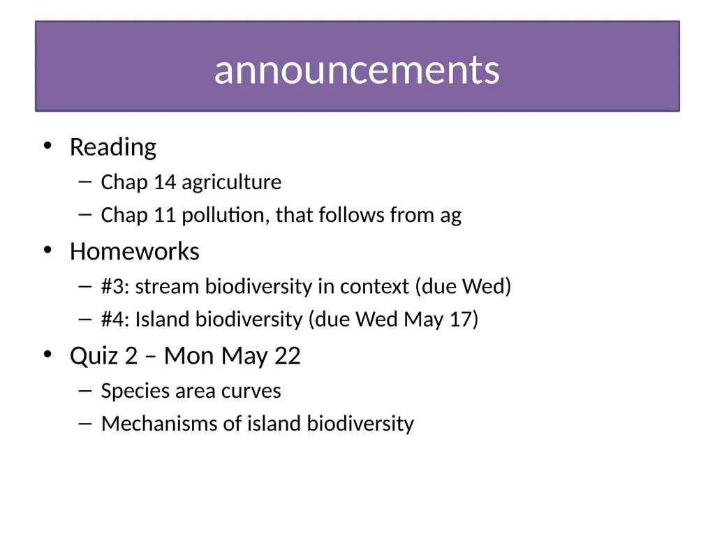 Lecture 11: island biogeography hypothesis May 8, - slide 2 of 24
