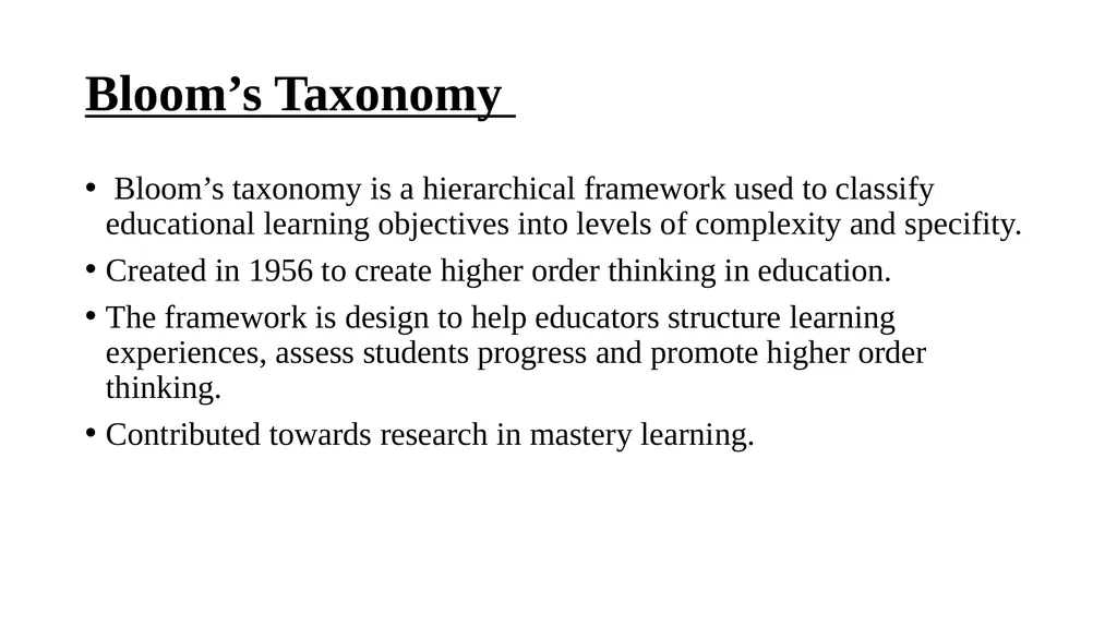 Bloom’s Taxonomy and Revised Bloom’s Taxonomy - slide 2 of 9