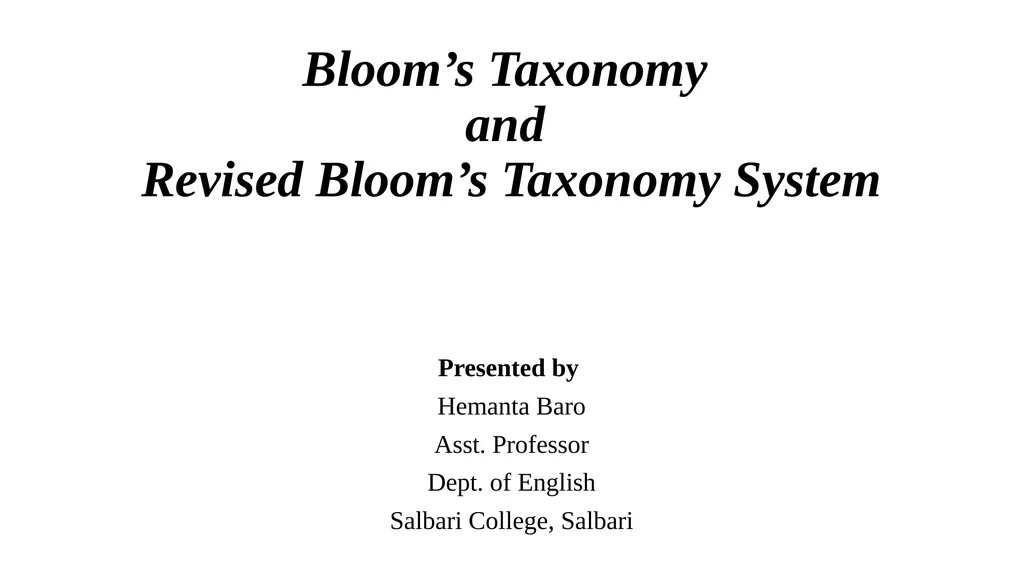 Bloom’s Taxonomy and Revised Bloom’s Taxonomy - slide 1 of 9