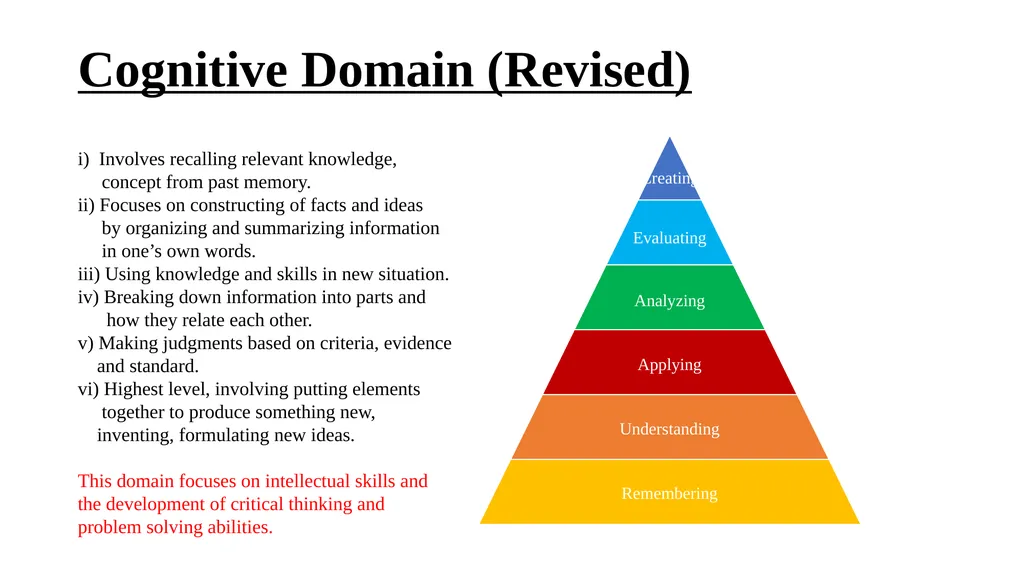 Bloom’s Taxonomy and Revised Bloom’s Taxonomy - slide 6 of 9