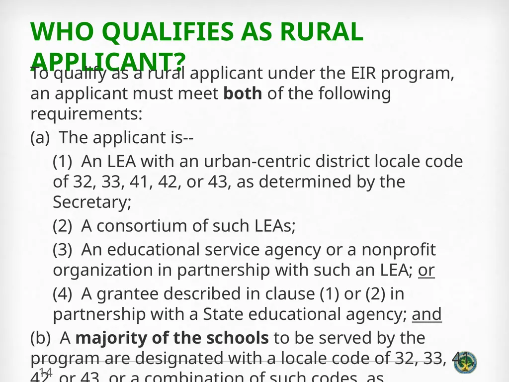 Education Innovation and Research (EIR) ELIGIBLITY - slide 14 of 19