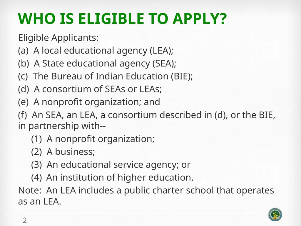 Education Innovation and Research (EIR) ELIGIBLITY - slide 2 of 19