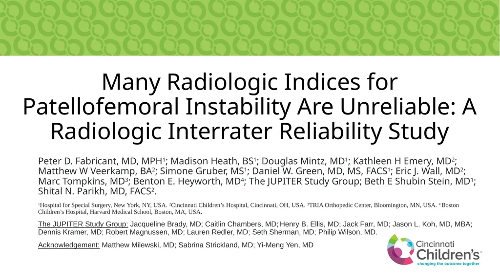 Many Radiologic Indices for Patellofemoral - slide 1 of 12
