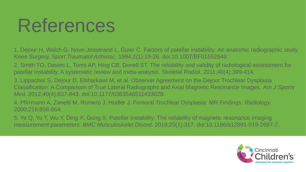 Many Radiologic Indices for Patellofemoral - slide 12 of 12