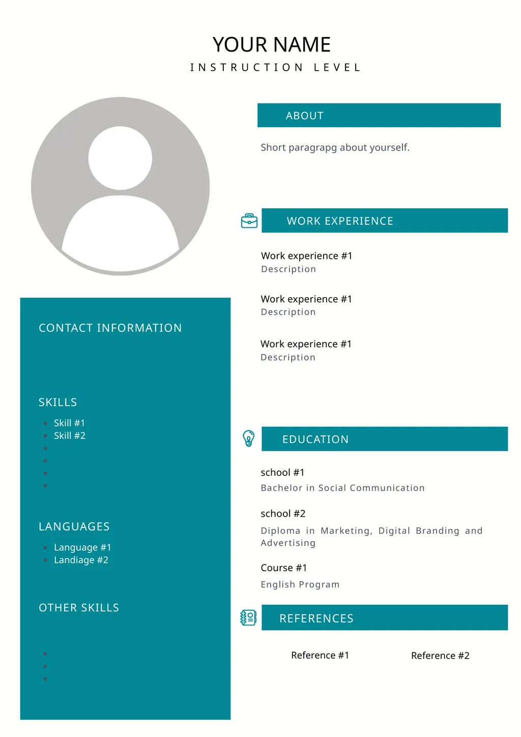 EDUCATION WORK EXPERIENCE REFERENCES ABOUT Work