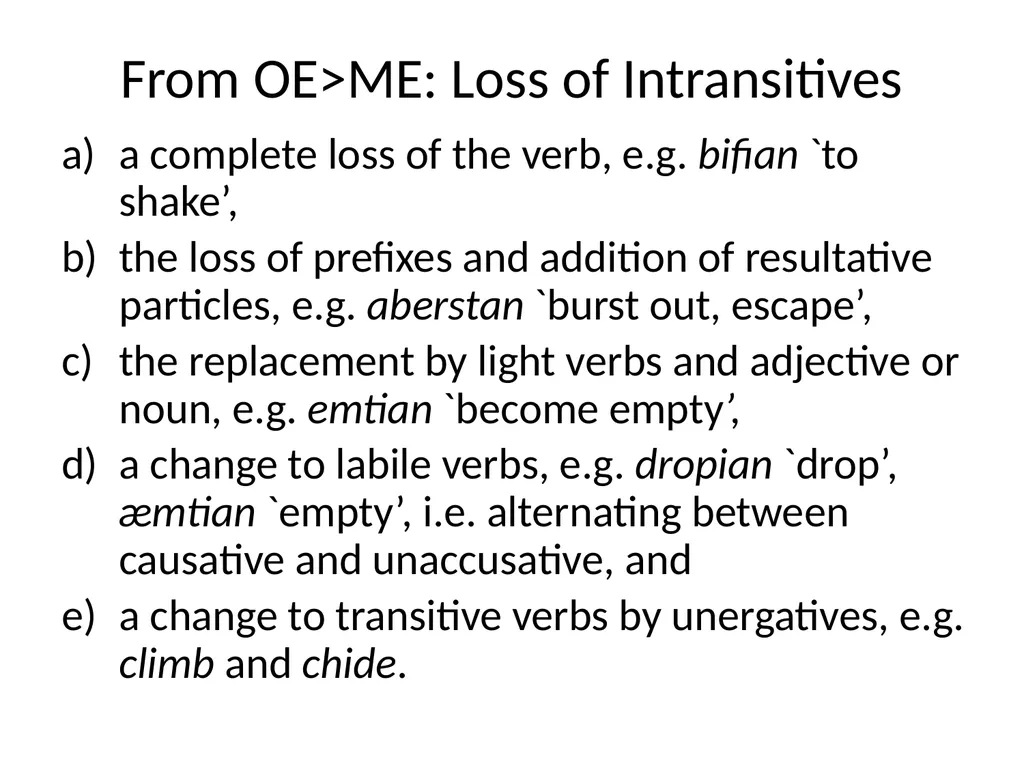 Changes in Aspect Elly van Gelderen Workshop - slide 19 of 77