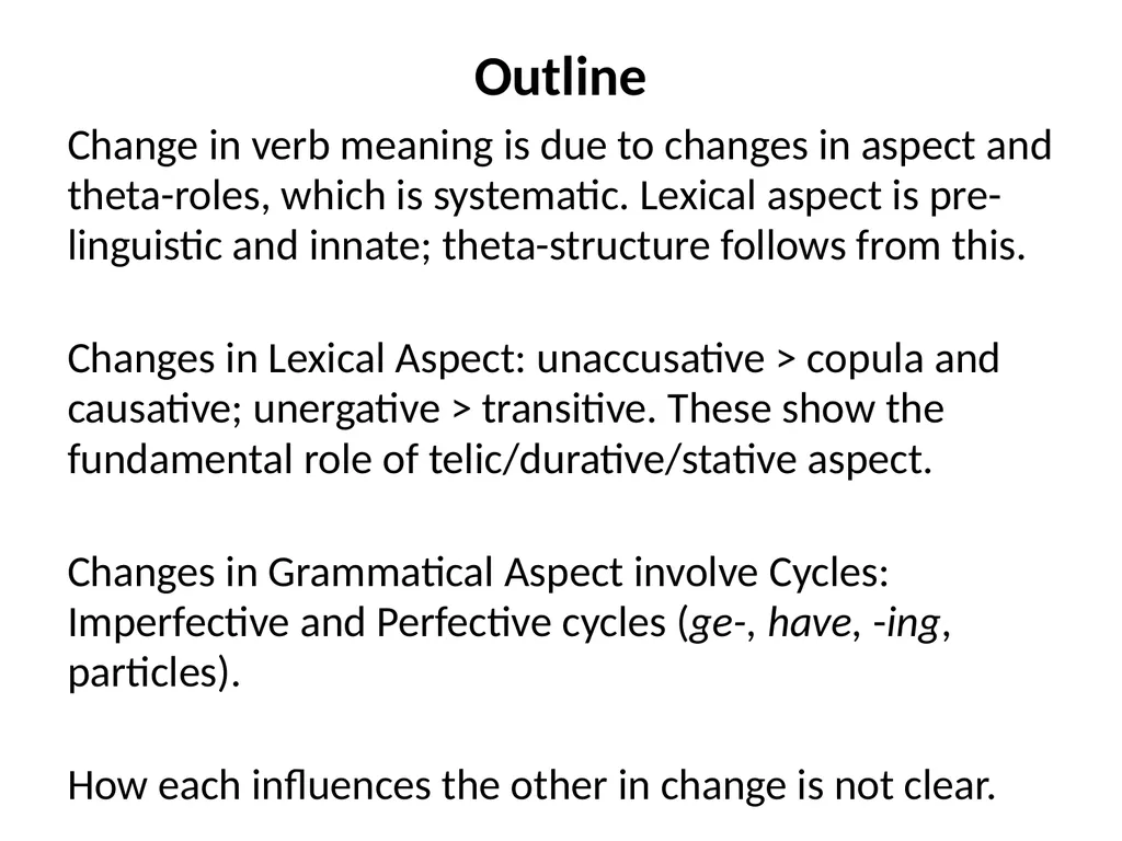 Changes in Aspect Elly van Gelderen Workshop - slide 2 of 77