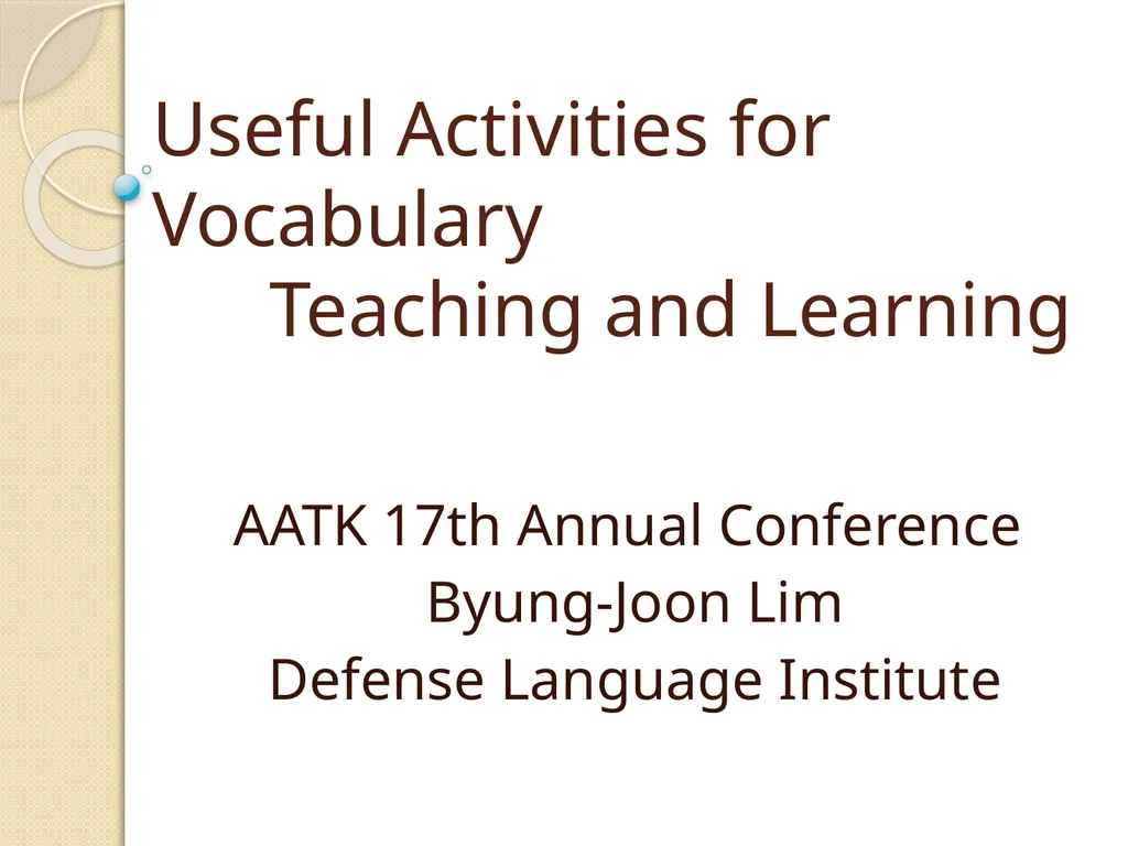 Useful Activities for Vocabulary Teaching and