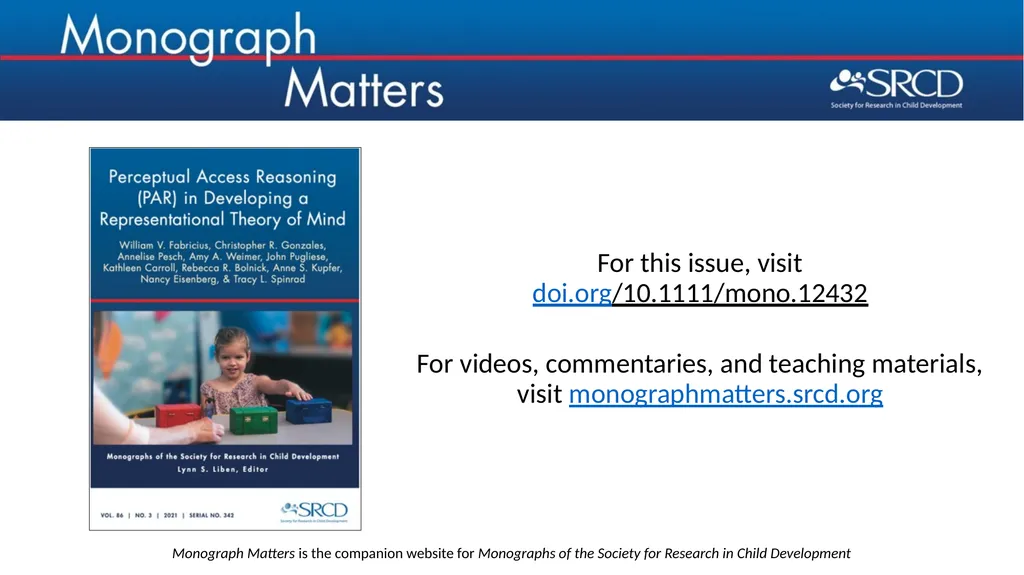 For this issue, visit doi.org/10.1111/mono.12432 - slide 1 of 27