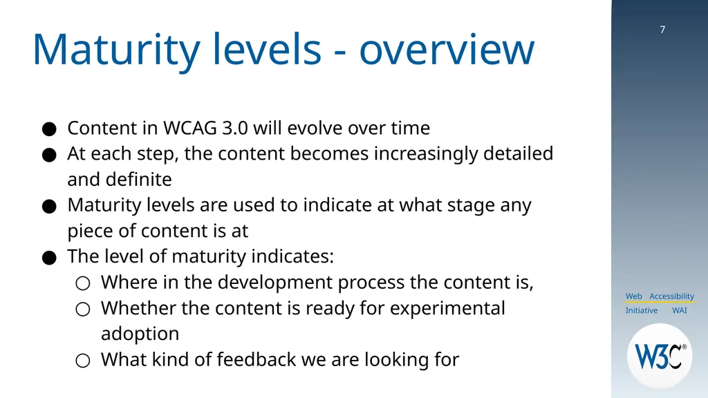 WCAG 3: The True Story! CSUN 2025 Slides are - slide 7 of 37