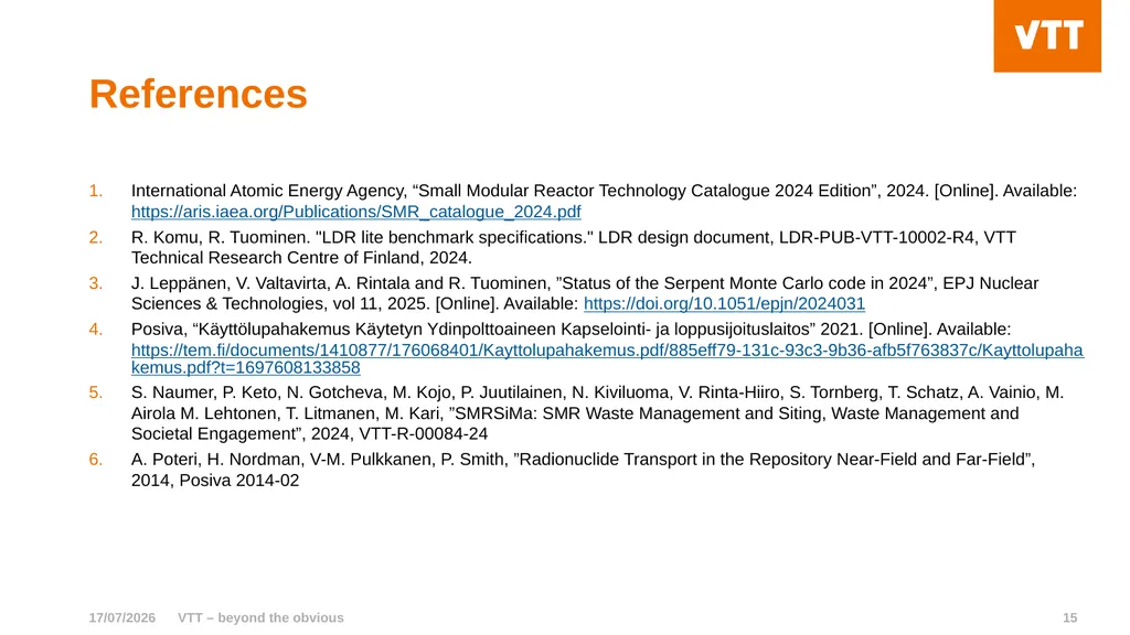 VTT – beyond the obvious Characterisation and - slide 15 of 16