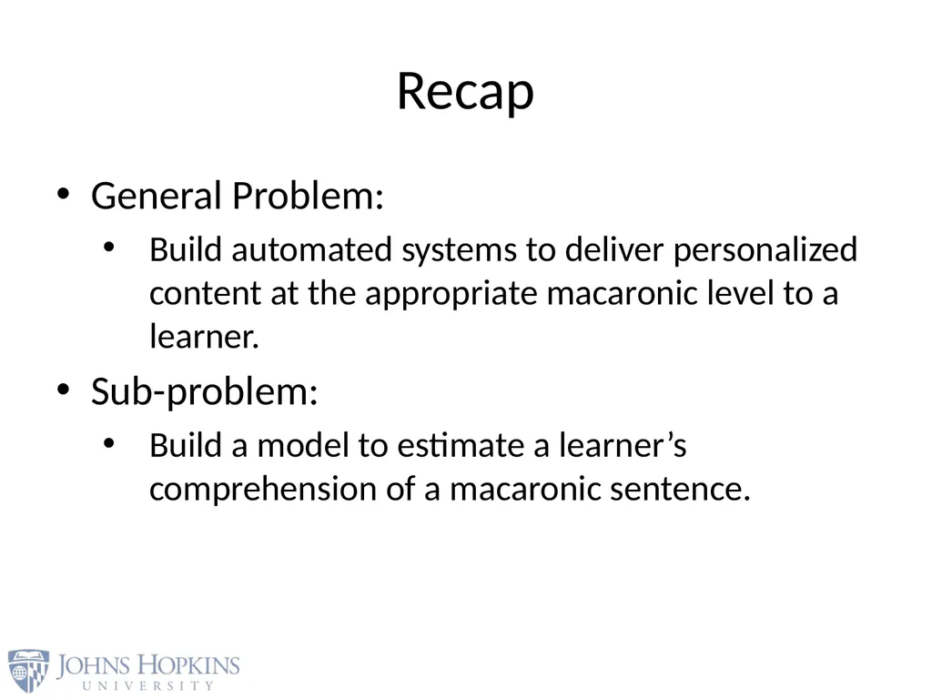 User Modeling in Language Learning with Macaronic - slide 64 of 73