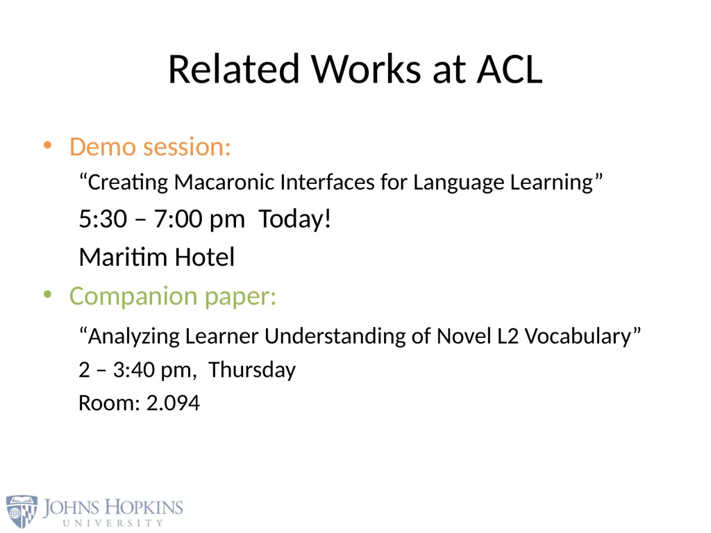 User Modeling in Language Learning with Macaronic - slide 73 of 73