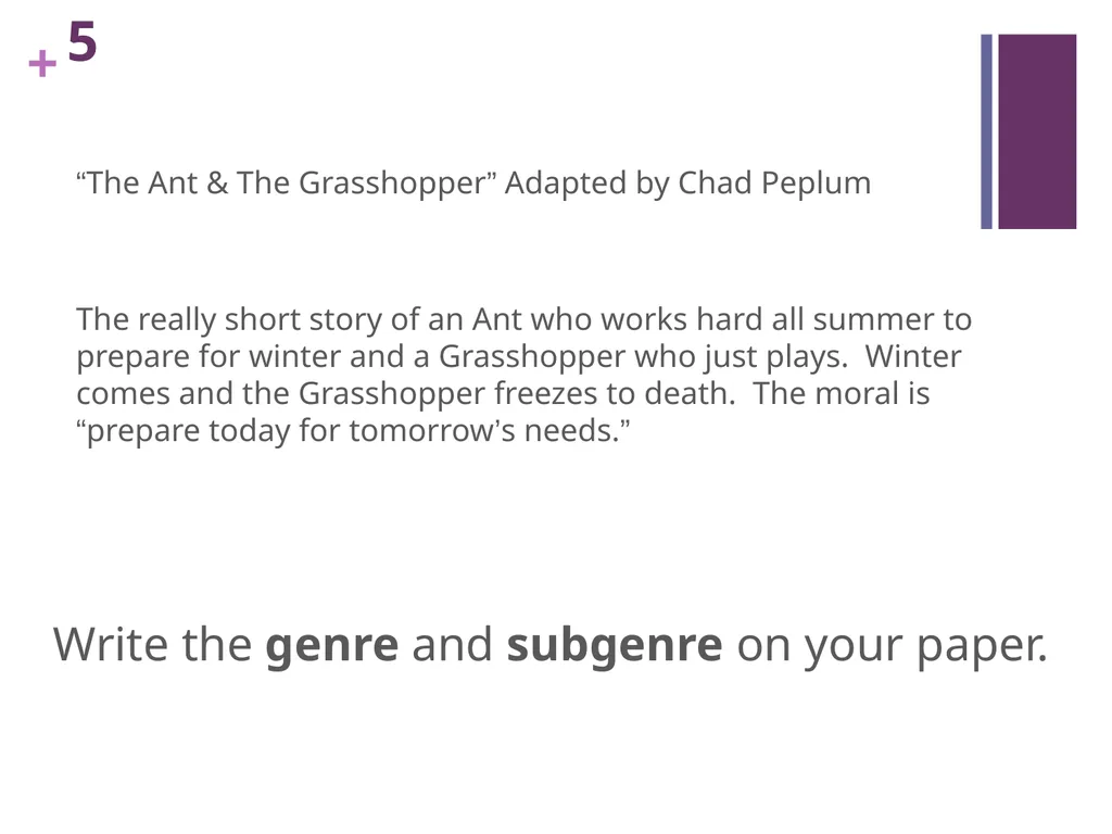 GENRE What is genre? REMEMBER: Categorizing genre - slide 15 of 18