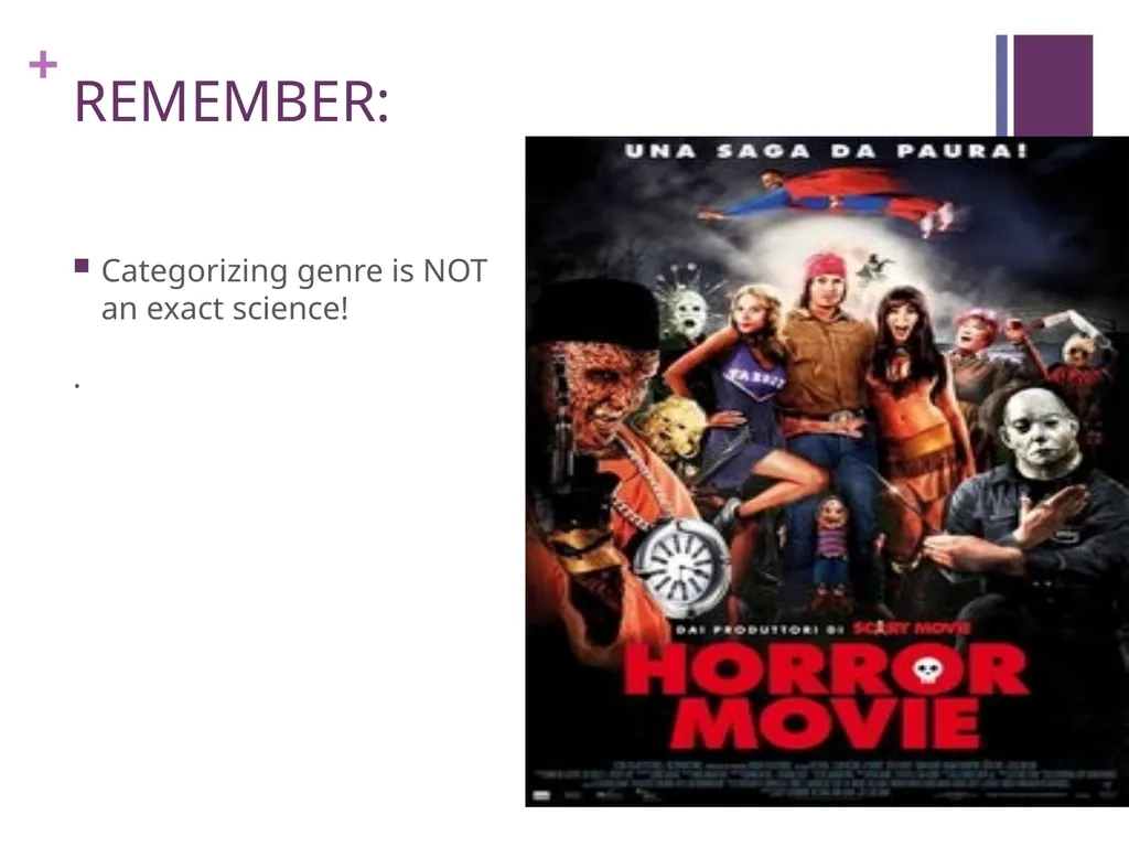 GENRE What is genre? REMEMBER: Categorizing genre - slide 3 of 18