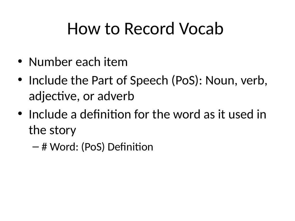 Vocabulary in Battle Royal How to Record Vocab - slide 2 of 7