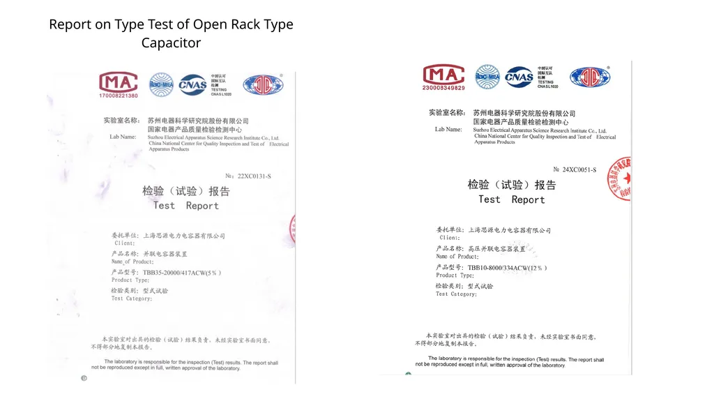 Report on Type Test of Open Rack Type Capacitor