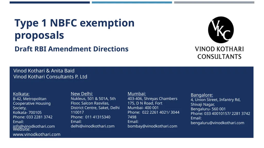 Type 1 NBFC exemption proposals Draft RBI - slide 1 of 25