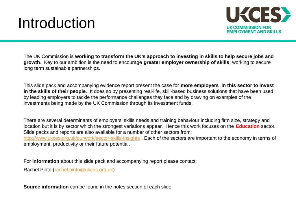 Sector Skills Insights: Education Introduction The - slide 2 of 16