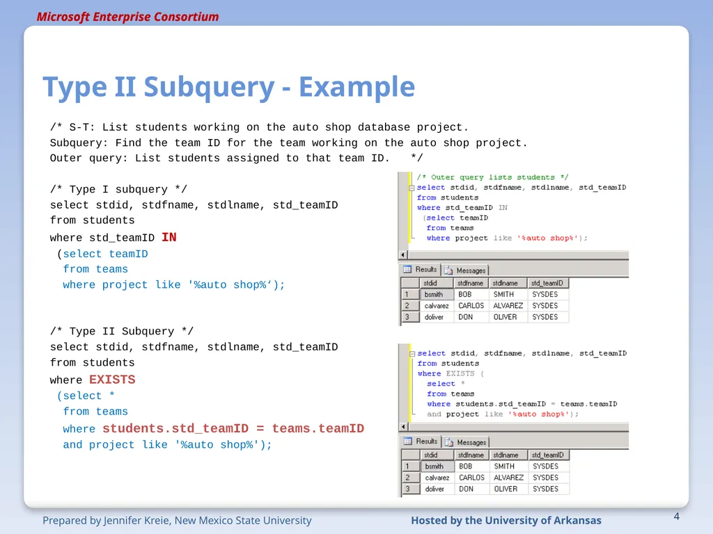 Advanced SQL Type II (Correlated) Subquery 1 - slide 4 of 9
