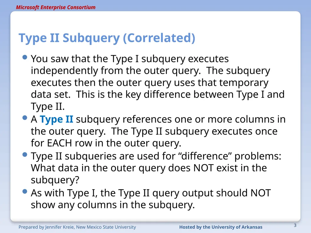 Advanced SQL Type II (Correlated) Subquery 1 - slide 3 of 9