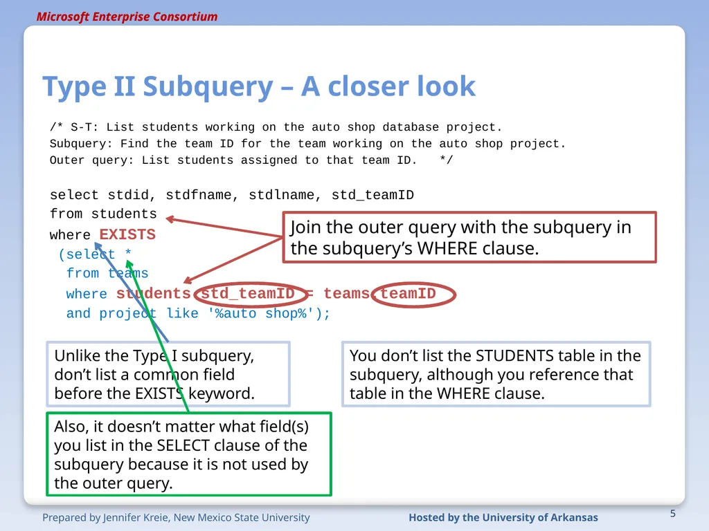 Advanced SQL Type II (Correlated) Subquery 1 - slide 5 of 9