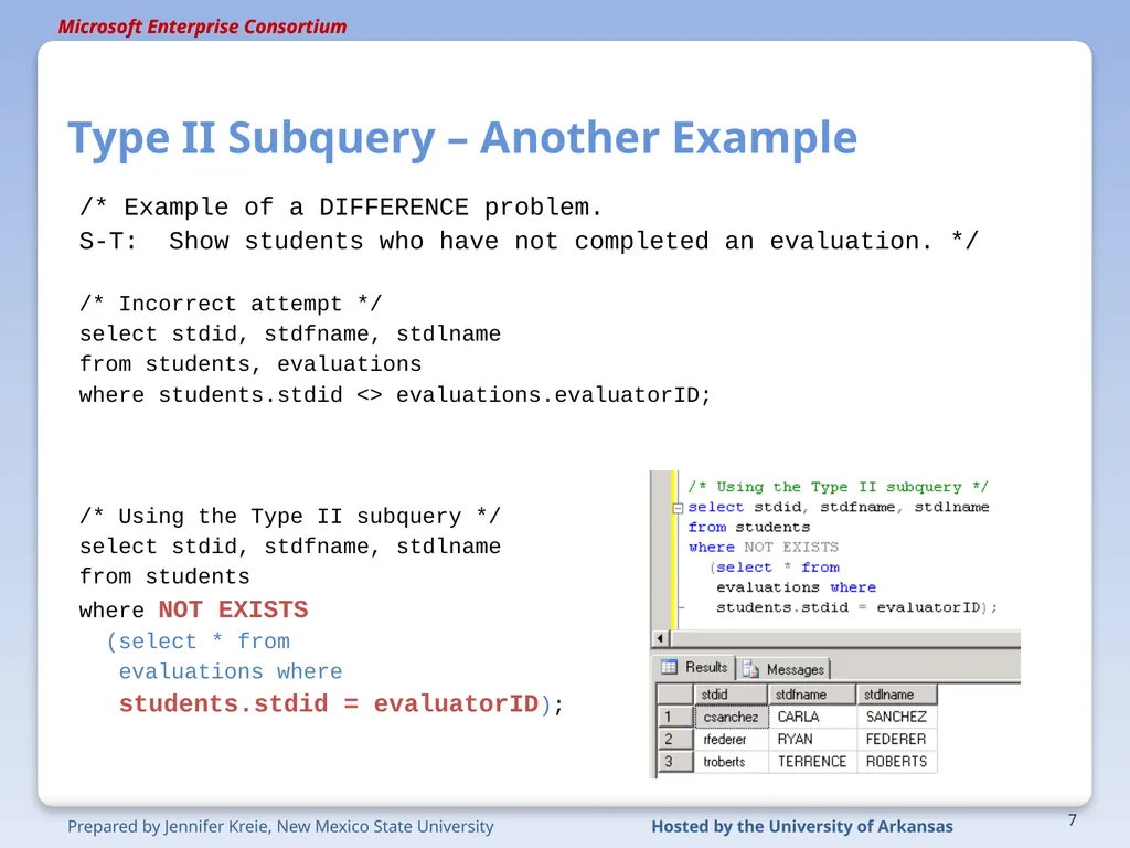 Advanced SQL Type II (Correlated) Subquery 1 - slide 7 of 9