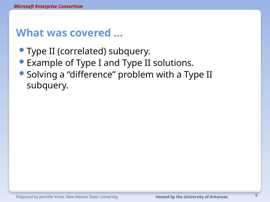 Advanced SQL Type II (Correlated) Subquery 1 - slide 8 of 9