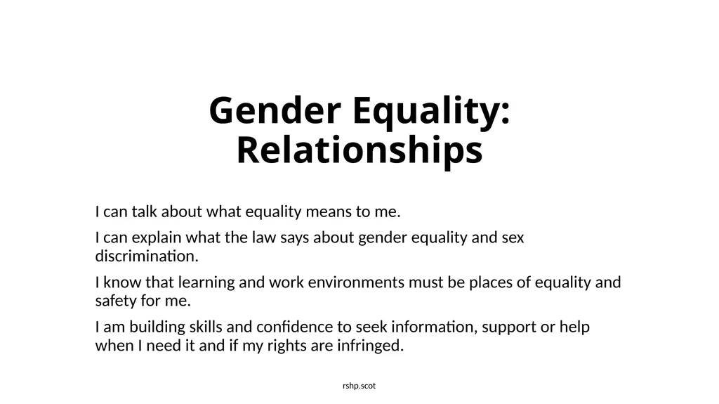Gender Equality: Relationships I can talk about - slide 1 of 33