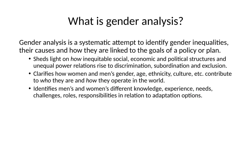 Unit 3.1: Gender analysis for adaptation Gender in - slide 3 of 10