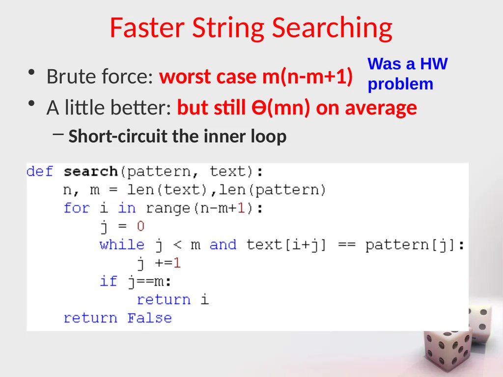 MA/CSSE 473 Day 25 Student questions String search - slide 4 of 20