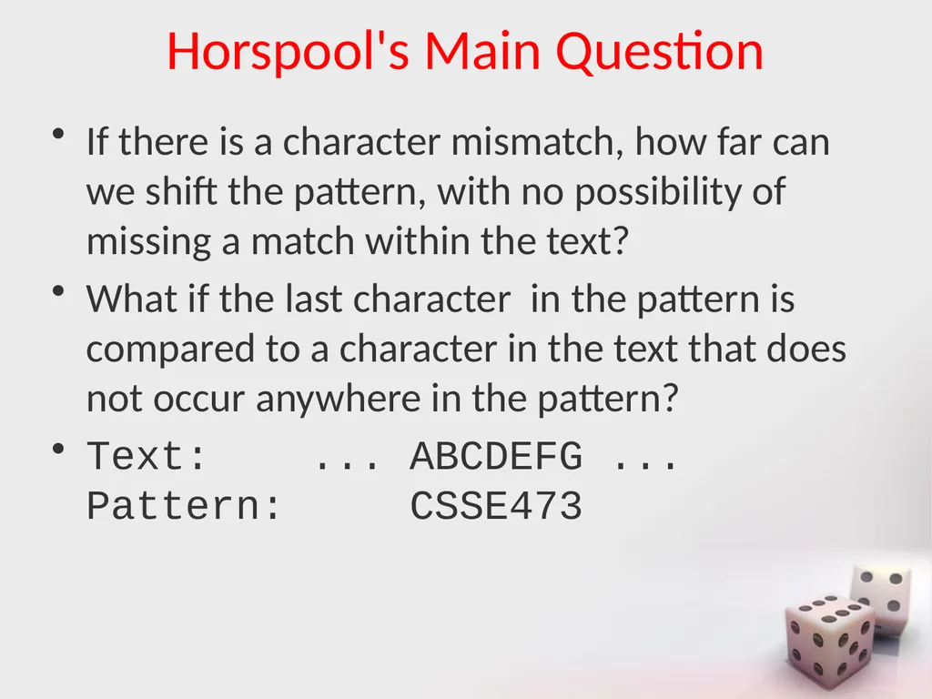 MA/CSSE 473 Day 25 Student questions String search - slide 7 of 20