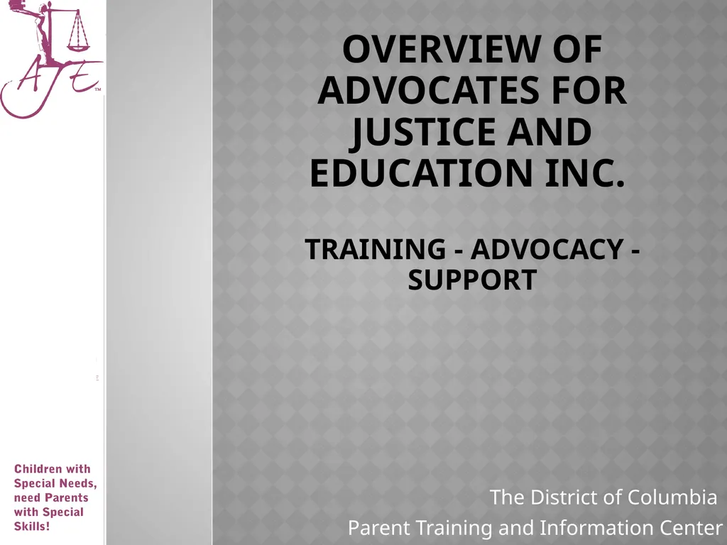 Overview of Advocates for Justice and Education - slide 1 of 18