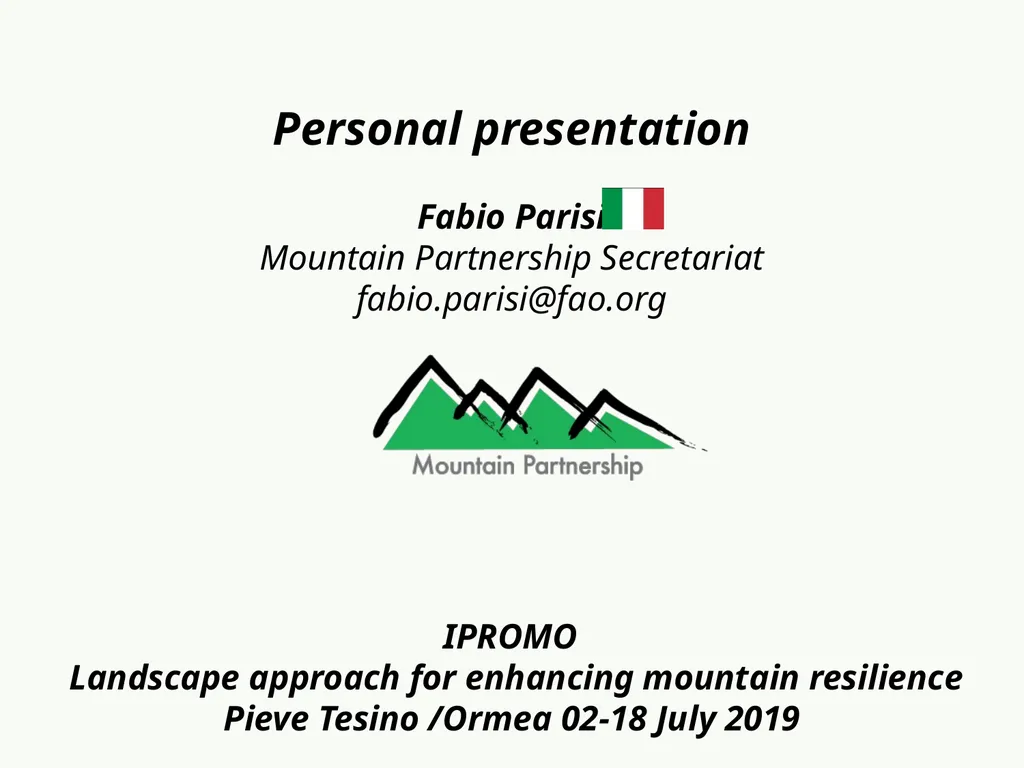 Personal presentation Fabio Parisi Mountain - slide 1 of 7