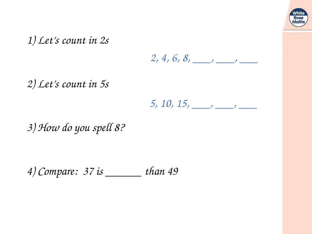 1) Let’s count in 2s 2) Let’s count in 5s - slide 3 of 16