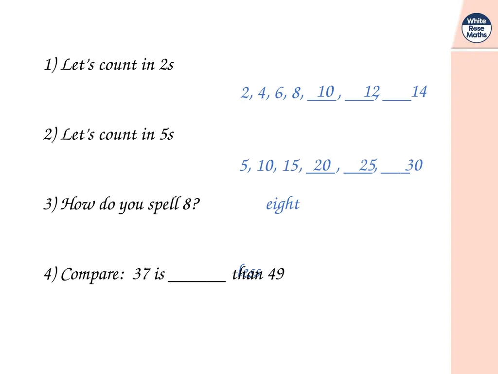 1) Let’s count in 2s 2) Let’s count in 5s - slide 4 of 16