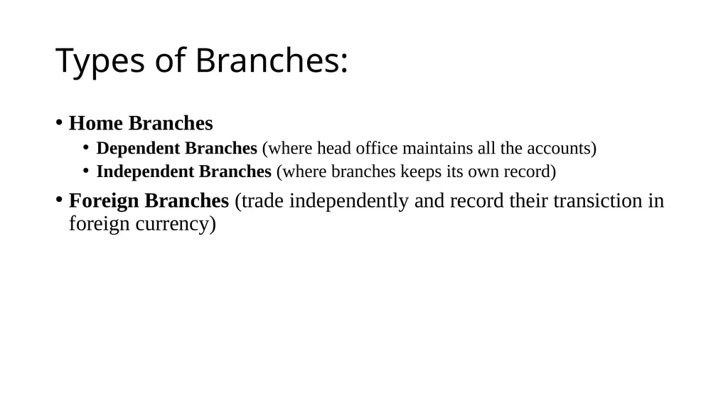 Chapter BRANCH ACCOUNTING Branch Definition: A - slide 4 of 20