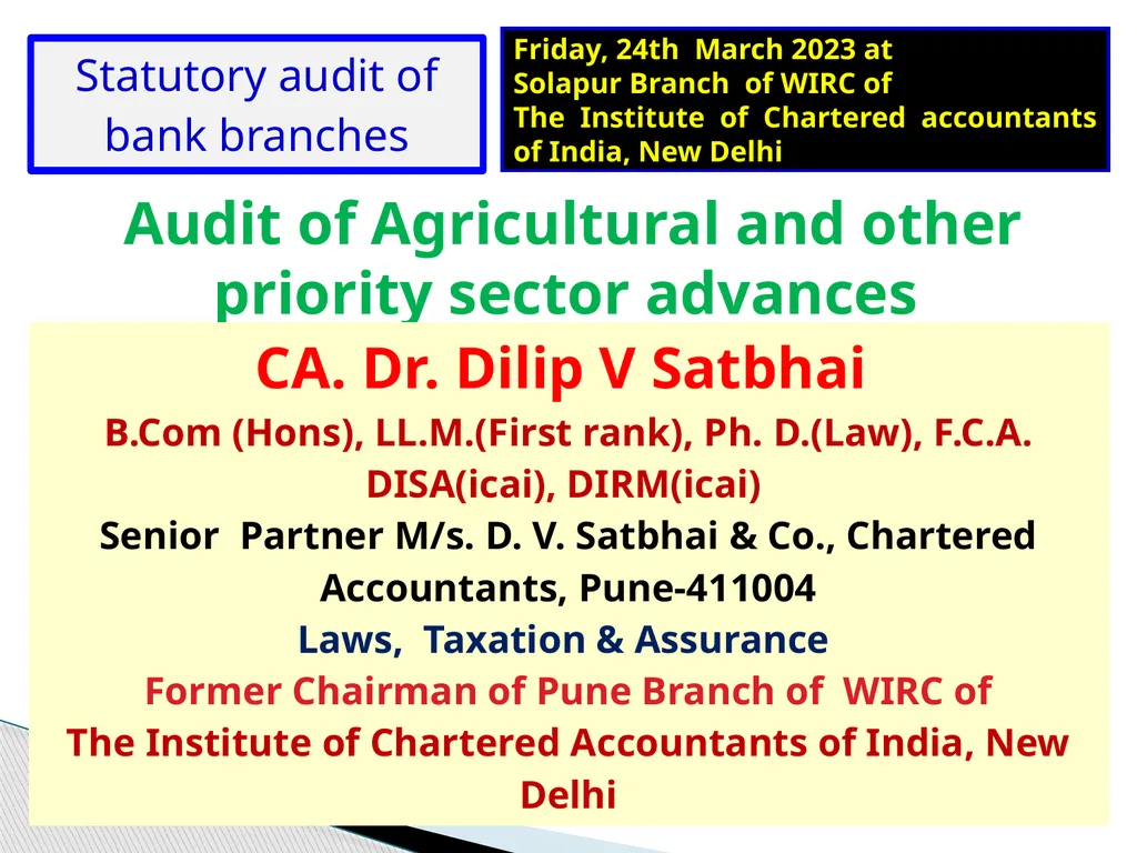 Audit of Agricultural and other priority sector - slide 1 of 136