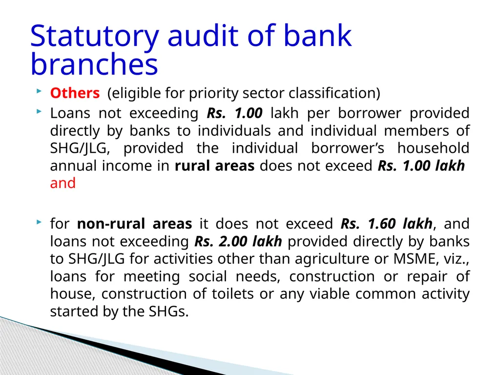 Audit of Agricultural and other priority sector - slide 131 of 136