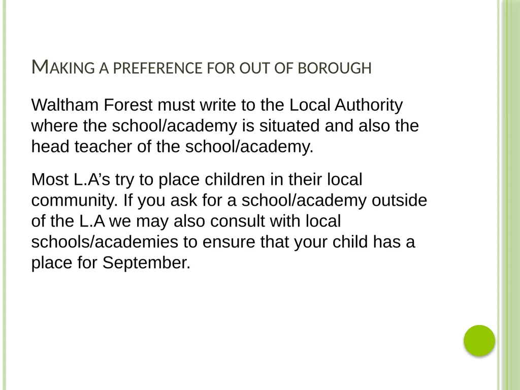Waltham Forest Reception Transfer Information – - slide 12 of 15