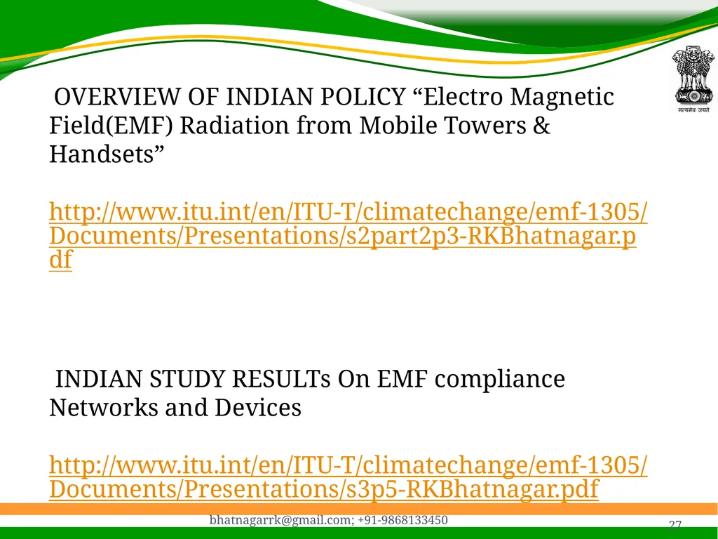 1 Presentation on EMF Radiation and Indian Case - slide 27 of 41