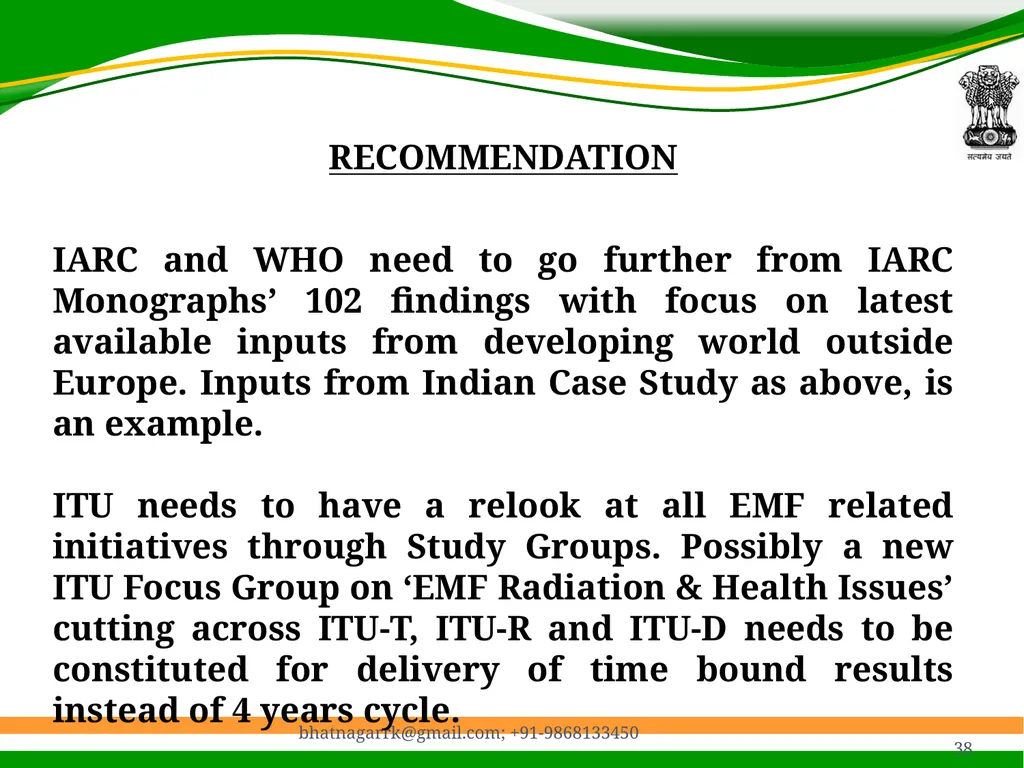1 Presentation on EMF Radiation and Indian Case - slide 38 of 41