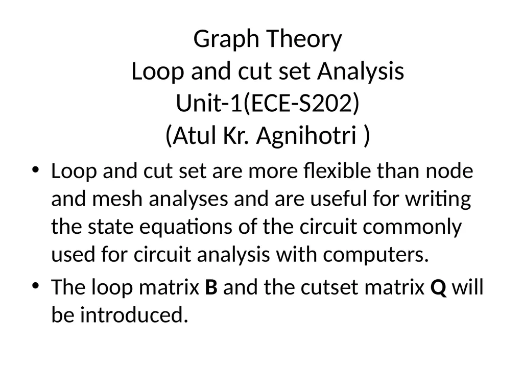 Graph Theory Loop and cut set Analysis - slide 1 of 9