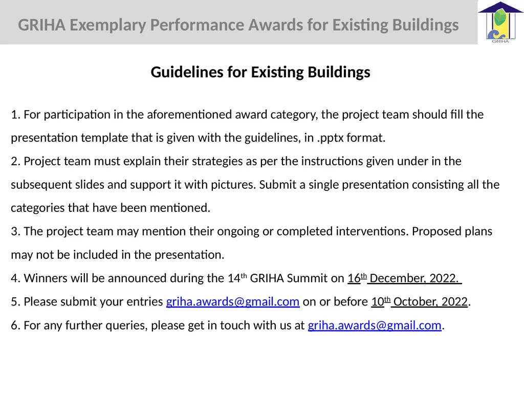 GRIHA Exemplary Performance Awards for Existing