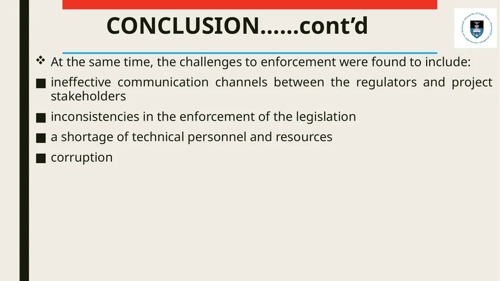 ENFORCEMENT AND IMPLEMENTATION CHALLENGES OF - slide 19 of 23