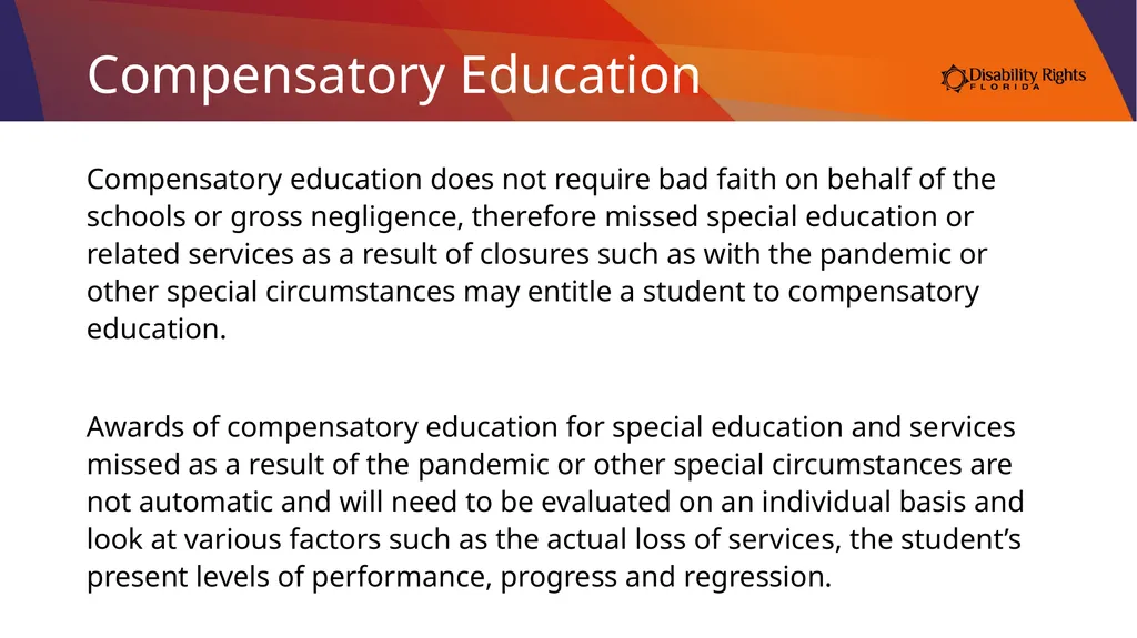 Compensatory Education: What is it and Do I Need - slide 23 of 31