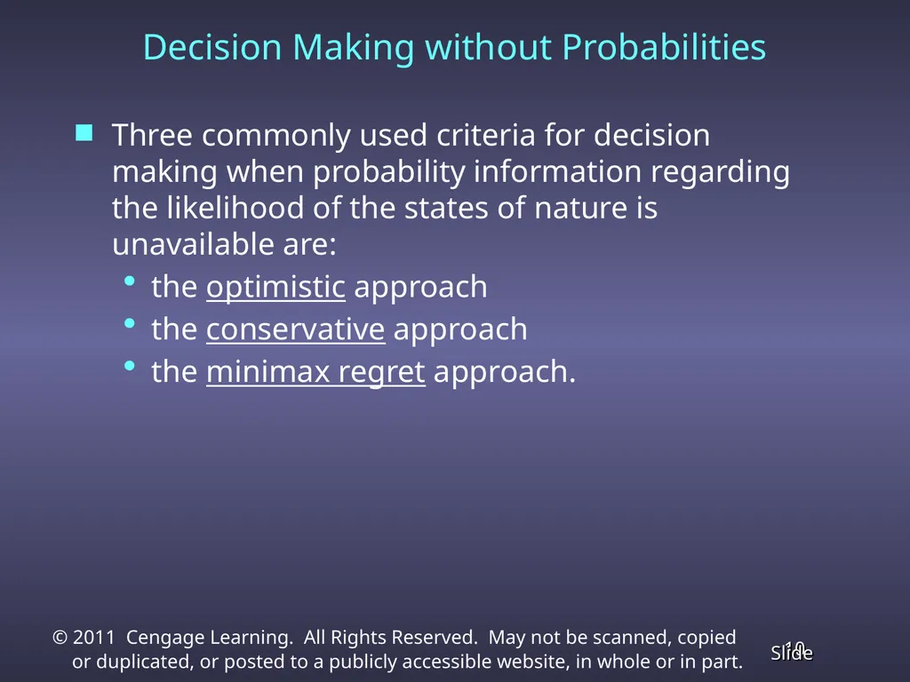 Chapter 13 Decision Analysis Problem Formulation - slide 10 of 49